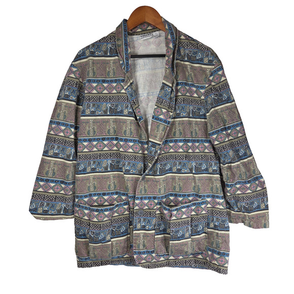 Vintage Chicos Womens Blazer Jacket Large Pockets Business Grandma Aztec Western - Picture 1 of 11